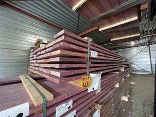 Ca. 84x Purple Heart planken geschaafd, 21x120mm, lengte 22/335cm, 29/